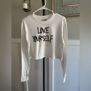 Justin Bieber 2017 Justmoji Love Yourself Long Sleeve Crop Top Tee White M